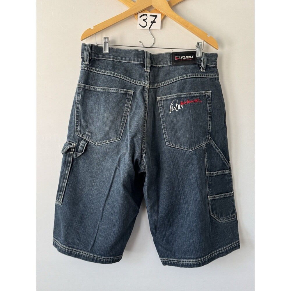 Vintage FUBU Denim Cargo Shorts Mens 36 Baggy Jorts Y2K Hip Hop Streetwear